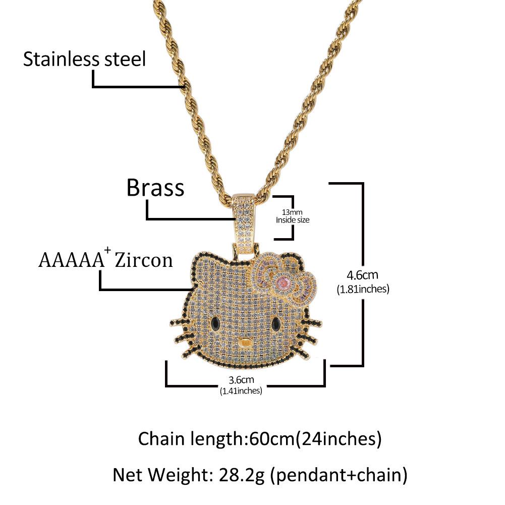 Fashion Sweet Hip Hop Jewelry Small Size Bling CZ Iced Out 5A Zircon Cute Cartoon Cat Pendant Necklace for Women Gift