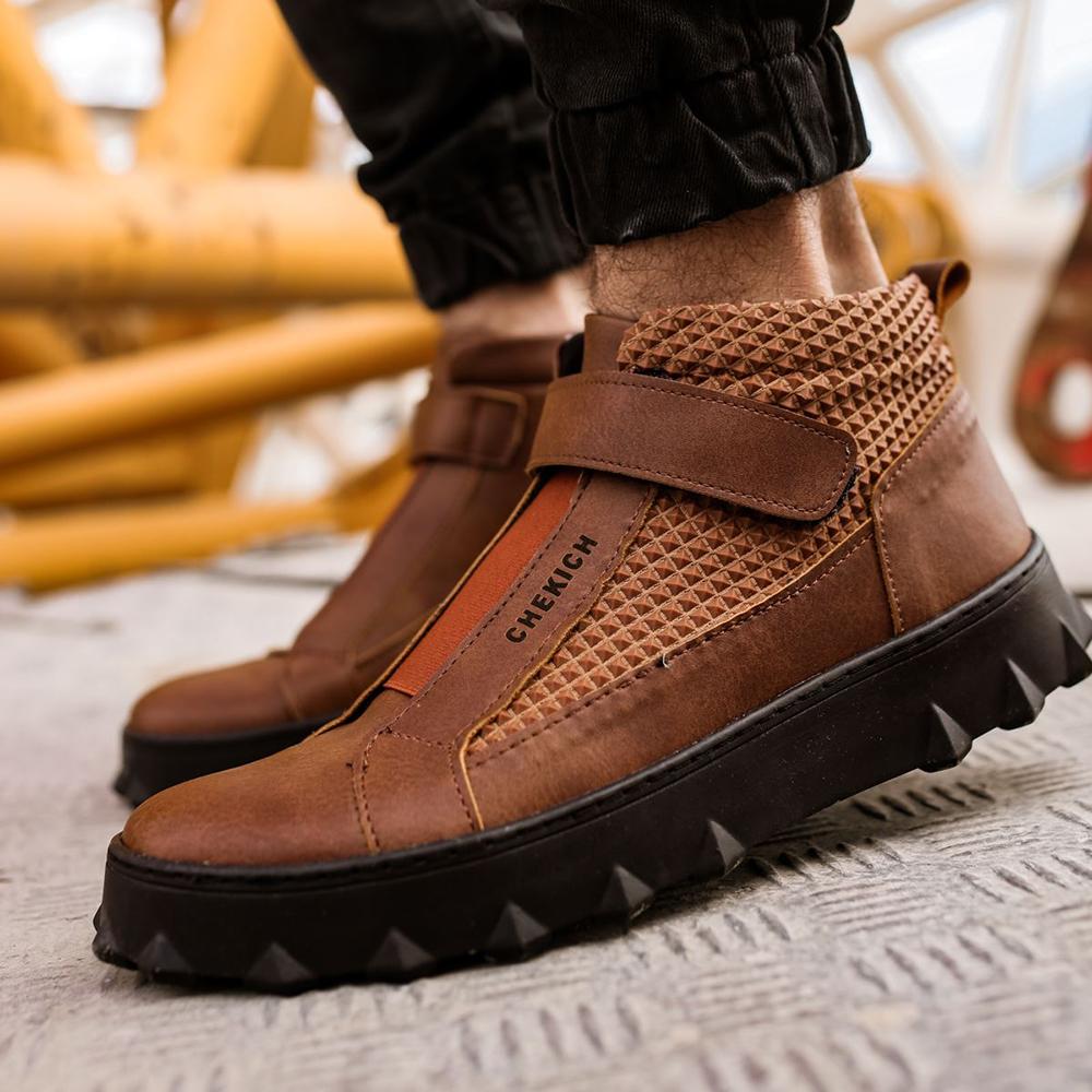 Chekich Мужская обувь, ботинки коричневого цвета, не кожаные застежки-липучки, удобная обувь для щиколотки зимнего сезона, эластичная лента, черная подошва, CH103