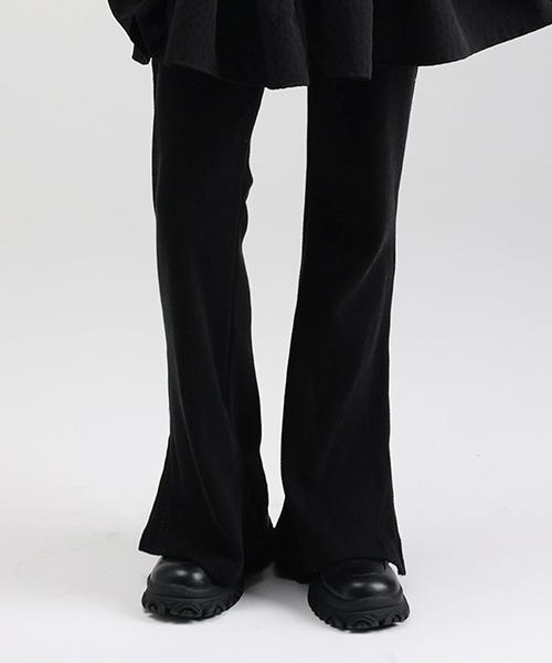 WHEN YOU MOVE Side Slit Waffle Bootcut Elastic Pants Black