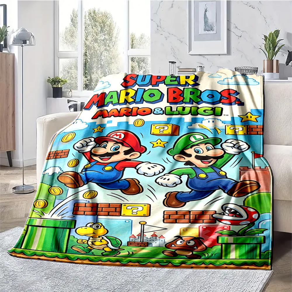 Mario Theme Printed Blanket - Perfect for Couch, Bed, Travel & Outdoor Use | Machine Washable, Cozy & Durable.