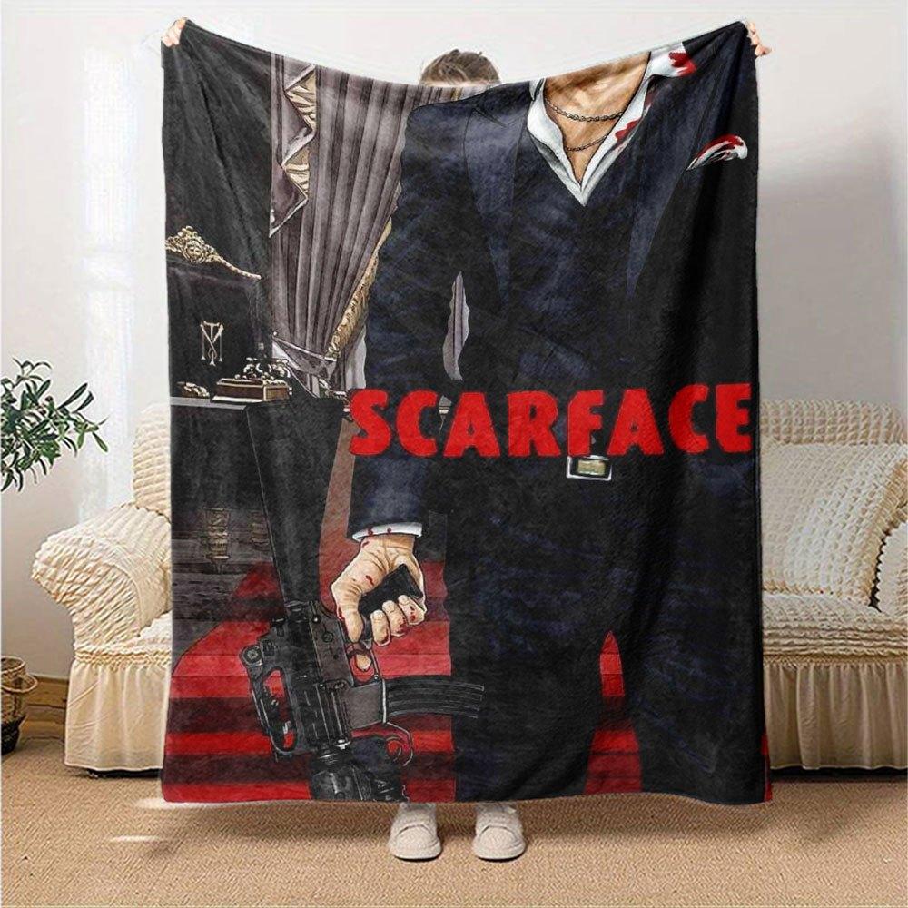 1pc Scarface-Inspired Flannel Blanket - Soft Cozy All-Season Throw for Bedroom, Sofa, Camping, Travel - Perfect Gift for Movie FansB56