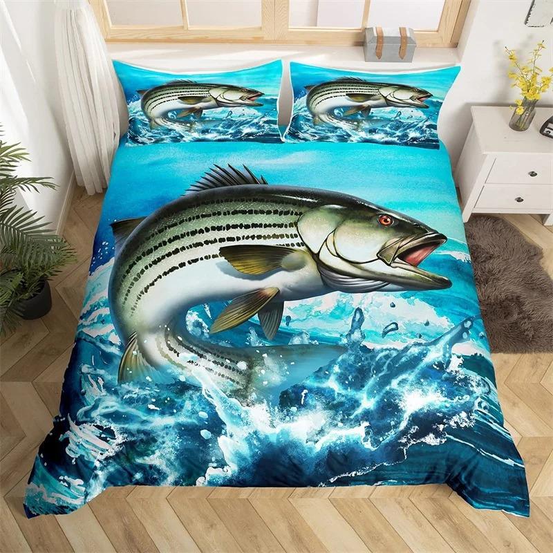 Пододеяльник с изображением рыбы-меч «Марлин» Kawaii Marine Life, комплект постельного белья из микрофибры, тема океана, большая рыба-щука, пододеяльник для односпальной кровати, двуспальная кровать