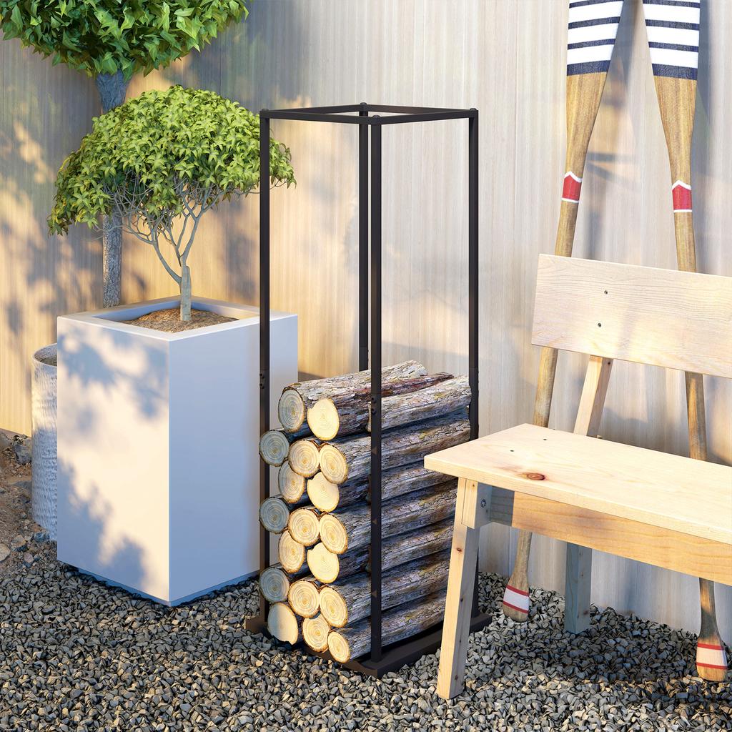 Firewood Rack, Metal, Log Holder, Raised Base, Anti-Tip, 100 kg Load, 33 x 33 x 110 cm, Black