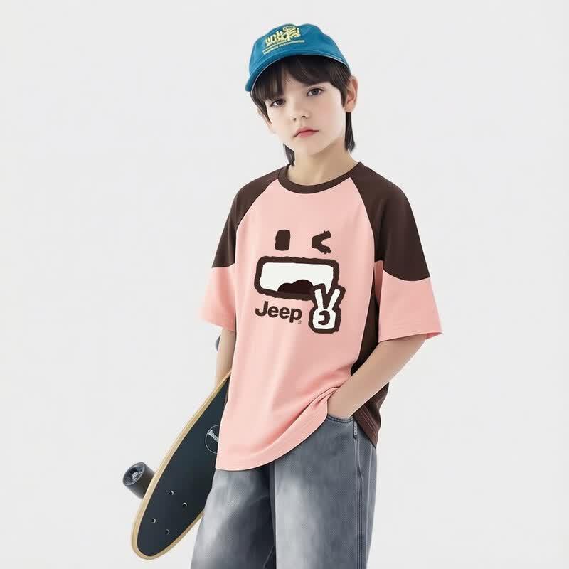 JEEP Boys' Summer Breathable Short-Sleeve T-Shirt