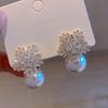 Huitan Sparkling CZ Flower Imitation Pearl Earrings Women Gorgeous Accessories for Wedding Engagement Party Trendy Jewelry