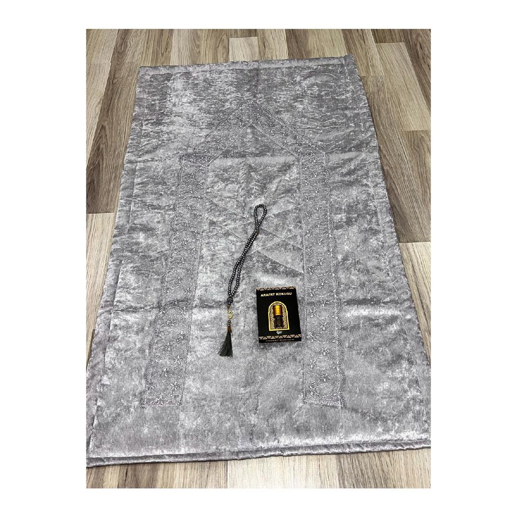 3 Piece Prayer Rug Set, Dowry Bundle Boxed, Velvet Laced Bride And Groom Set
