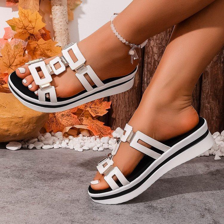 Металлические сандалии для лета, Новые пляжные с открытым носком, на толстой подошве, женские