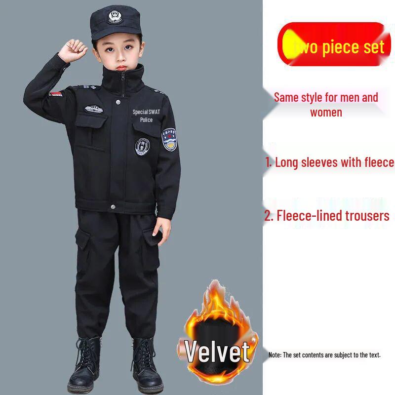 Детский полицейский костюм - Зимний бархатный наряд для выступлений для мальчиков и девочек в детском саду