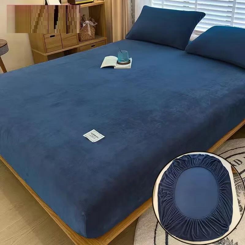 Простыня из молочного бархата, мягкая, теплая, наматрасник, эластичная, пушистая, осенне-зимняя, пара, роскошная, двуспальная кровать, постельное белье для дома