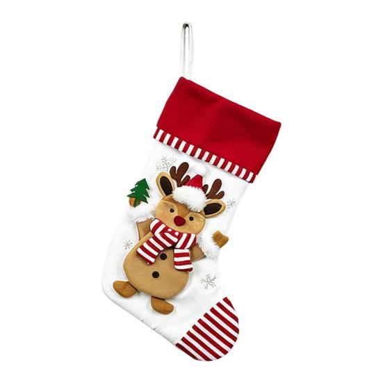 3D Christmas Stocking Santa Snowman Reindeer Cat Dog Pattern Traditional Holiday Hanging Stocking Fireplace Decor