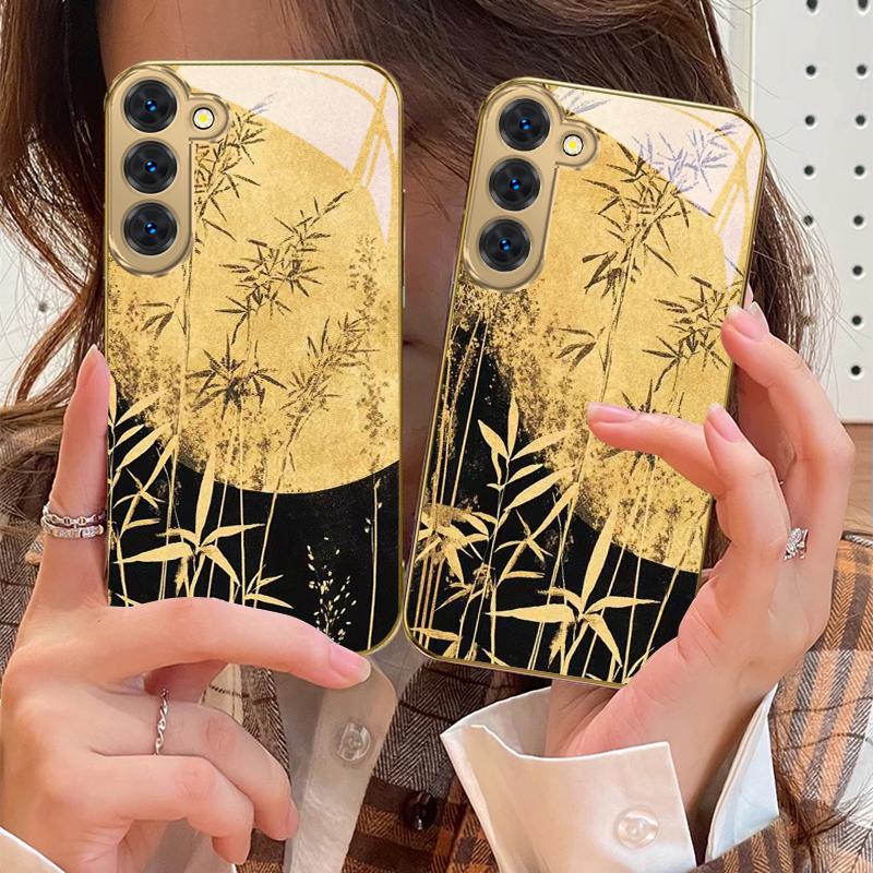 Пейзаж кипарисового леса для Samsung Galaxy S26 S20 FE S21 S22 S23 Plus S24 Ultra 25Ultra S21+ S9 S22 S8 Золотой стеклянный чехол для телефона