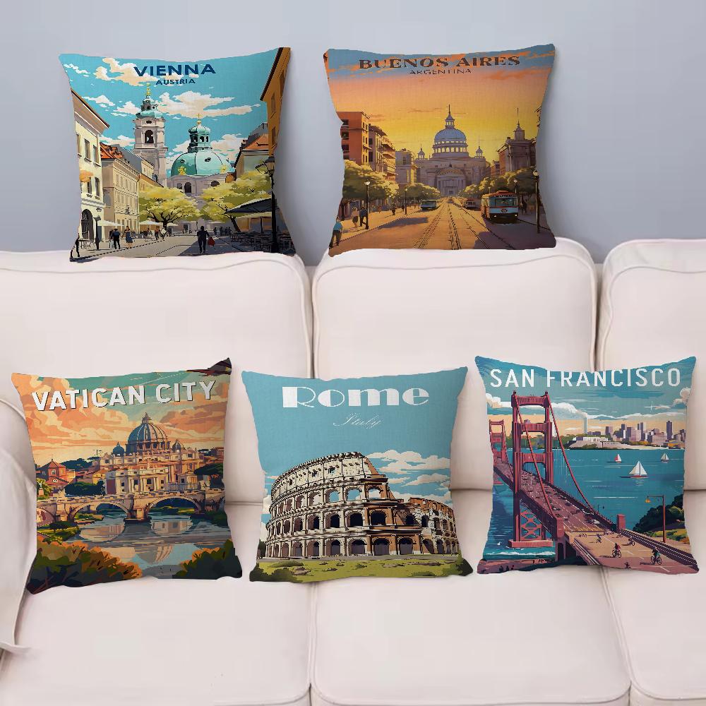 Ретро Городское Здание Америка Белый Дом Декоративный Эстетика Комнаты Чехол Домашний Декор Спальня Диван-Кровать Диван Подушка Чехол 45x45