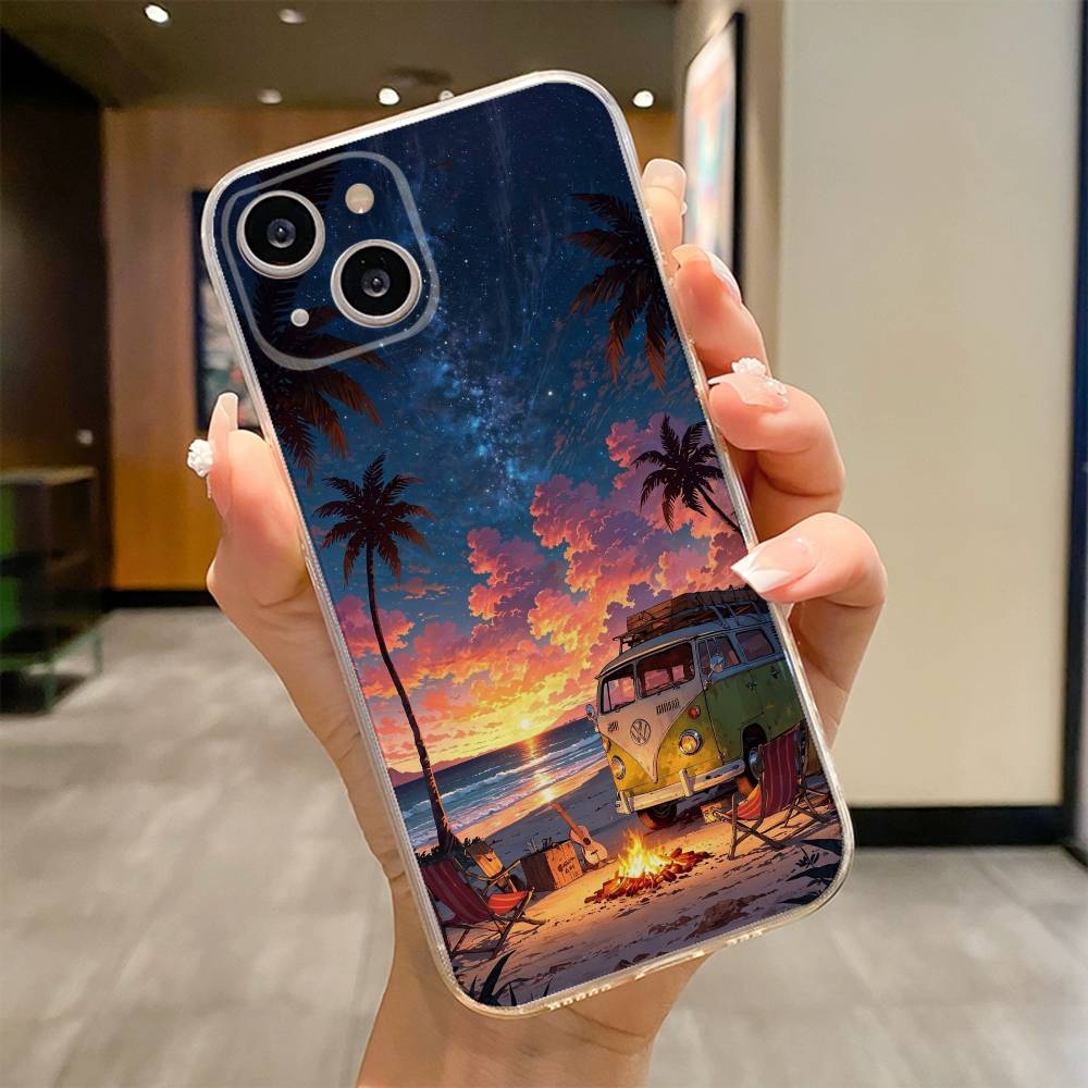 Чехол для телефона 'Комби-фургон Серфинг' для iPhone 17 16e 16 15 14 13 12 11mini Pro Max X XR XSMAX 8 7 Air Plus Мягкая крышка