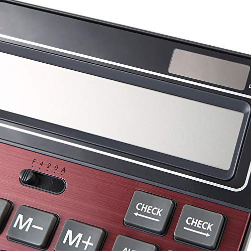 Mengshen KA06P 14-Digit Portable Office Calculator with Large LCD Display, Solar and Battery Powered Dual-Power Electronic Calculator (Red)