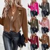 Women's Short Brown Suede Leather Moto Jacket, Multiple Color Options, Casual Outerwear