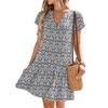 Women's Dresses Short Sleeve V-Neck Floral Printed Loose Casual Temperament Beach Dresses
