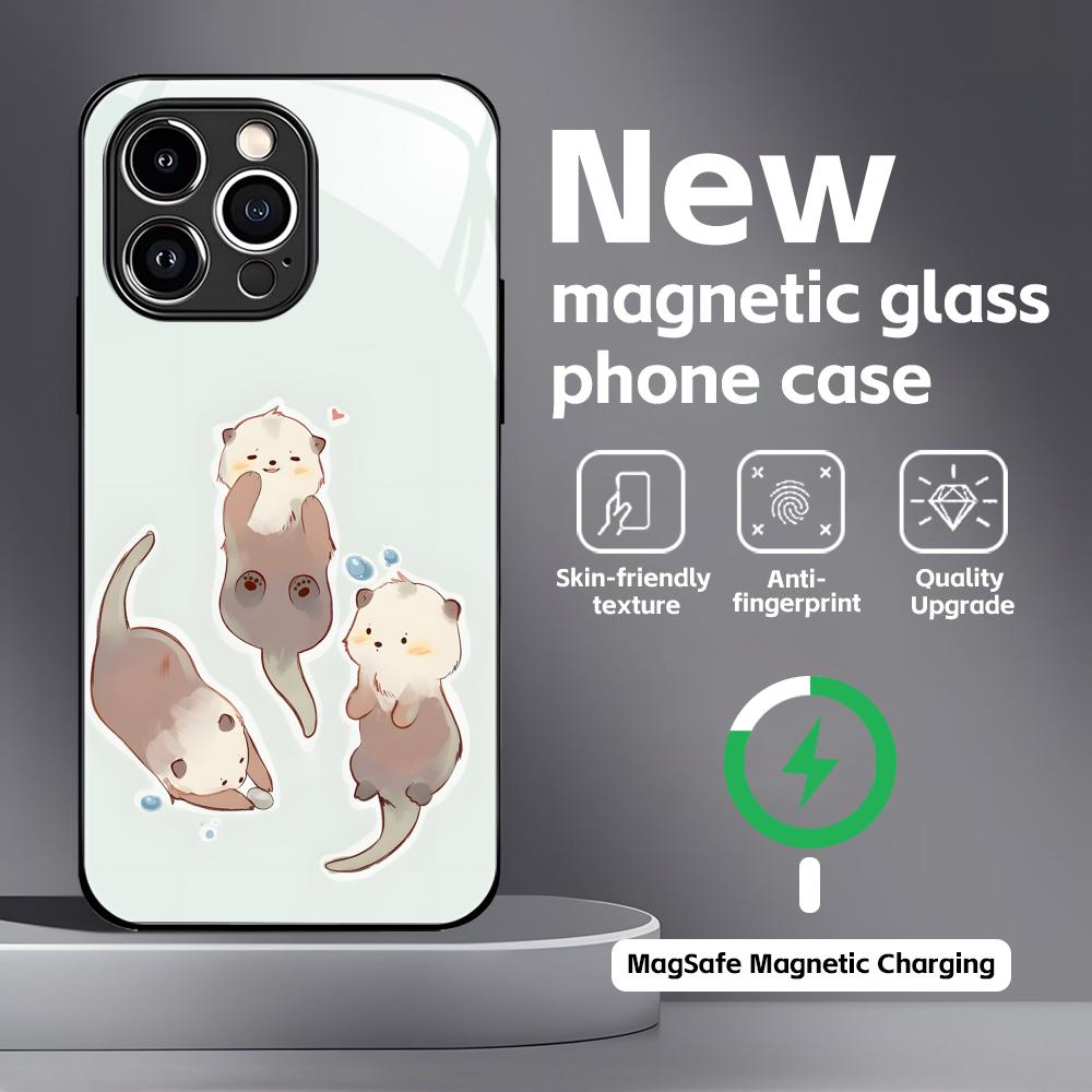cute Otter Phone Case For iPhone17 16 15 14 13 12 11 X XR XS 8 Plus Mini Pro Max Glass Magnetic Case
