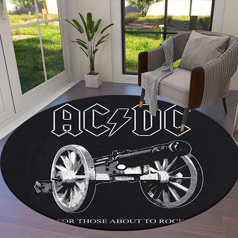 1 шт. AC/DC, Rock Band, Логотип, Пушка, Круглый ковер для музыки, Изготовлен из полиэстера, Идеально подходит для украшения офисных стульев, гостиных fplt805
