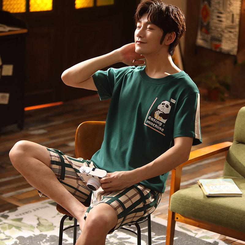 Мужской летний пижамный комплект из хлопка с рисунком – рубашка с короткими рукавами и шорты (2025)