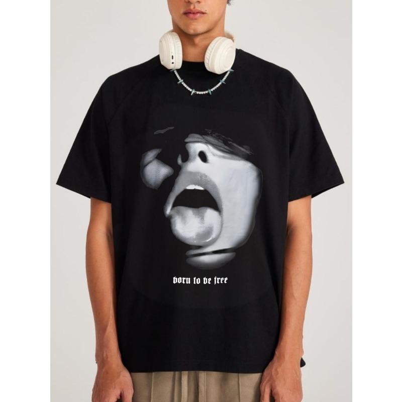 Мужская черная футболка с графикой кричащего лица и надписью Born To Be Free (Рожден быть свободным), повседневный уличный стиль, модный топ для повседневной носки