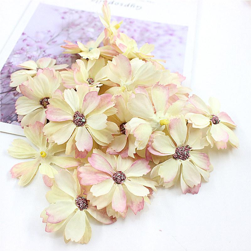 50 шт. 4,5 см мини шелковый цветок ромашки голова искусственный цветок украшение свадебное украшение дома