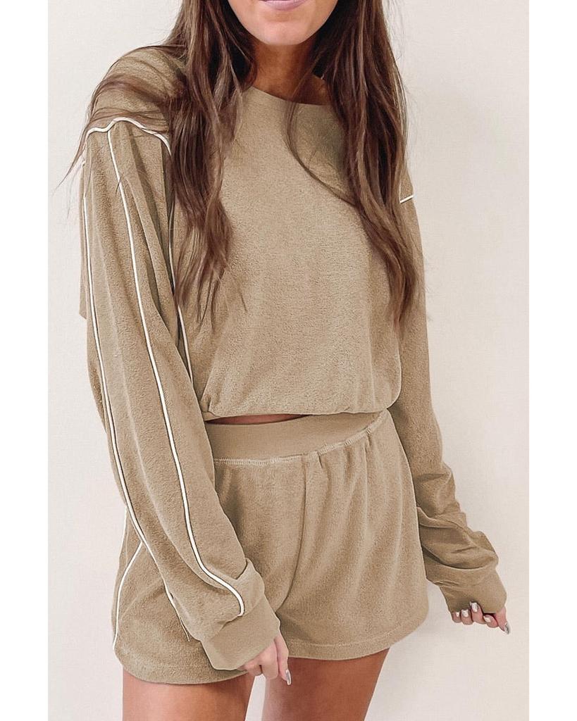 Azura Exchange Комплект из махровых шорт цвета хаки с отделкой кантом