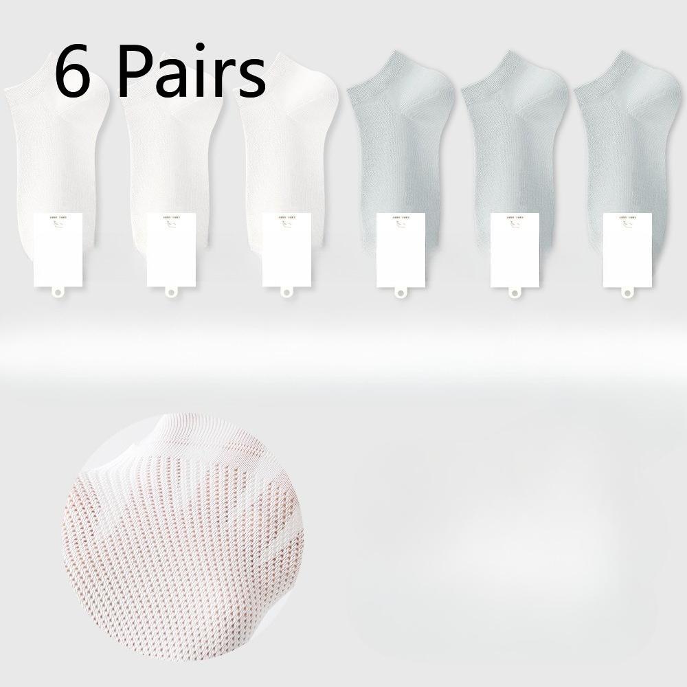 6 Pairs of Women's Summer Thin Cotton Boneless Deodorant Sweat Absorbing Heel Mesh Boat Socks