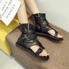 Women's Sandals with Buckle Strap Wedges High Top Roman Sandals Black Low Heel Comfortable Hollowed-out Shoes