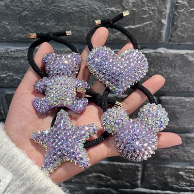 Ярко-фиолетовые полностью кристальные резинки для волос для девочек, розовые, голубые, все со стразами, резинки для волос, эластичные резинки для волос, резинки