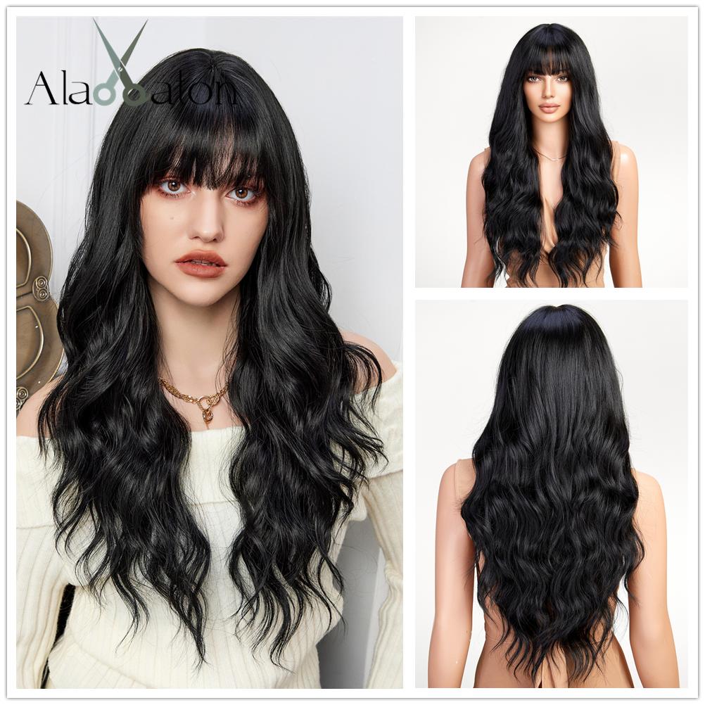 ALAN EATON Длинные светлые волнистые синтетические парики с челкой, объемные волны, парик для женщин, косплей, повседневное натуральное использование, волосы, термостойкое волокно