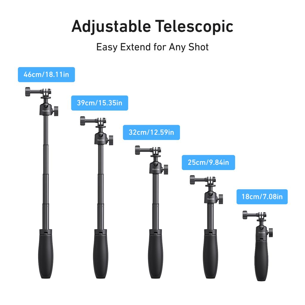 TELESIN 360° Roetation Ball Head Mini Selfie Stick Tripod 3.0 for Gopro hero DJI OSMO Action Insta360 Action Camera Hand Grip 7