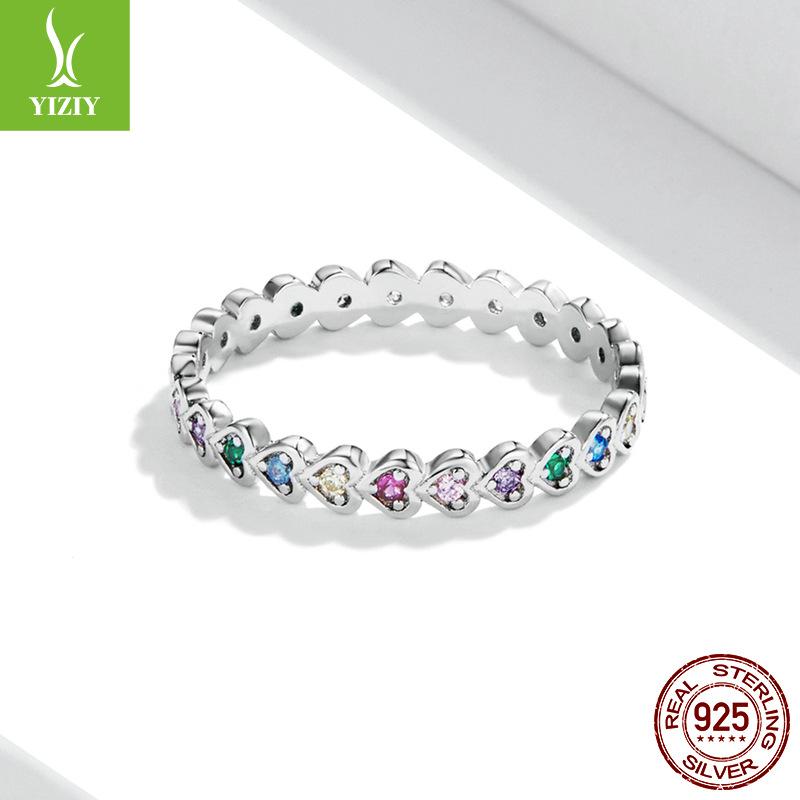 Набор серег-колец «Радужное сердце», корейская версия модных красочных циркониевых украшений с платиновым покрытием