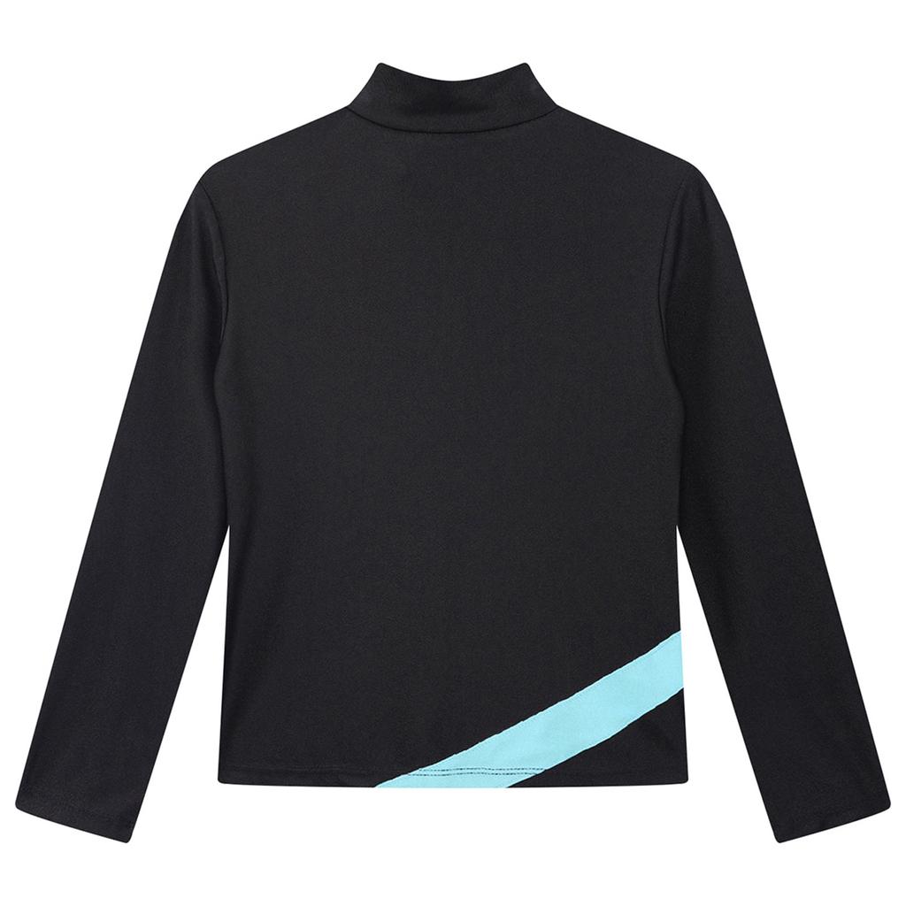 Girls Shiny Rhinestone Star Sports Top Contrast Color Long Sleeve Stand Collar Zipper Sweatshirt Gymnastics Wear