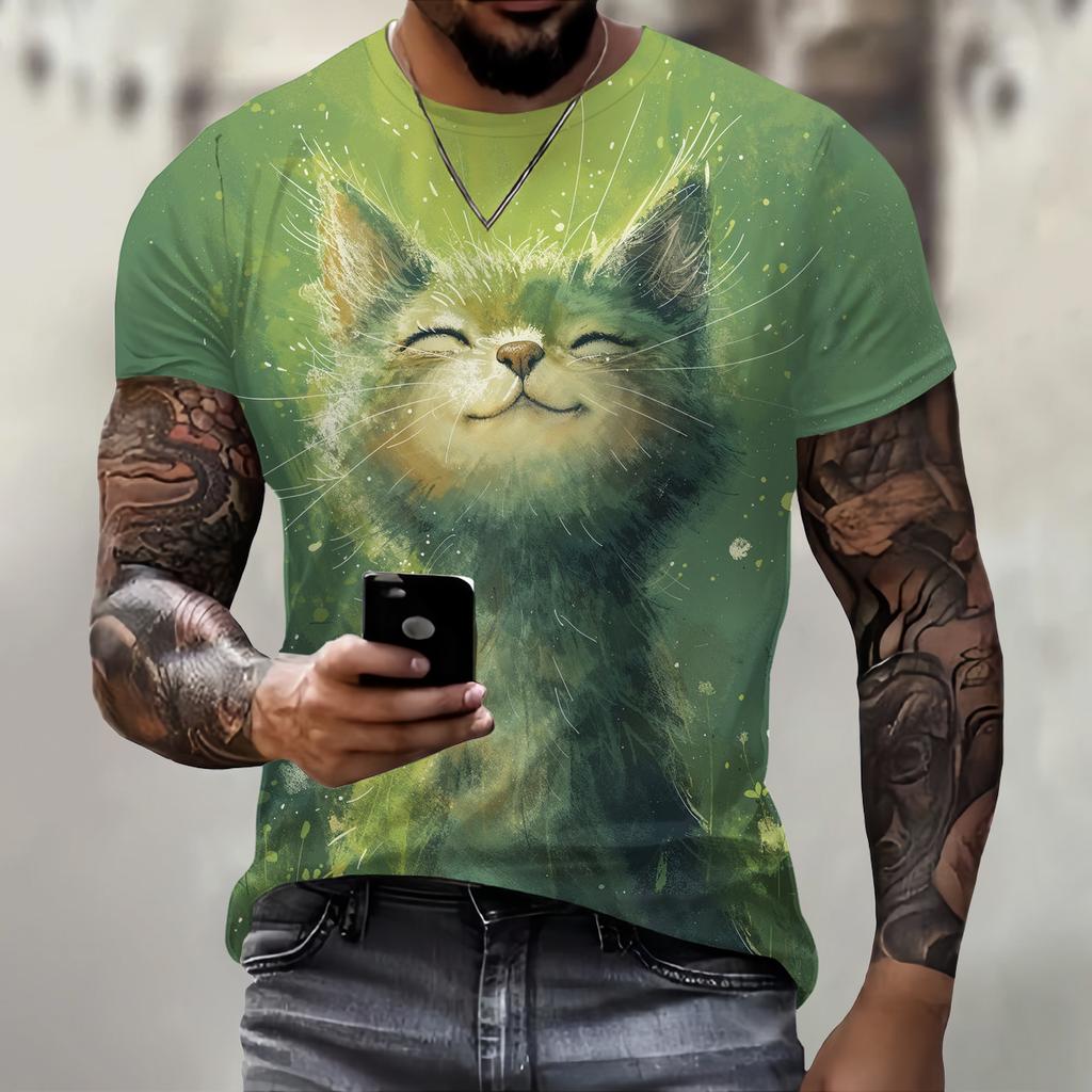 Мужская футболка с 3d принтом милого кота, футболки, топы, модная мужская футболка с животным узором, уличная одежда большого размера, модная мода с круглым вырезом