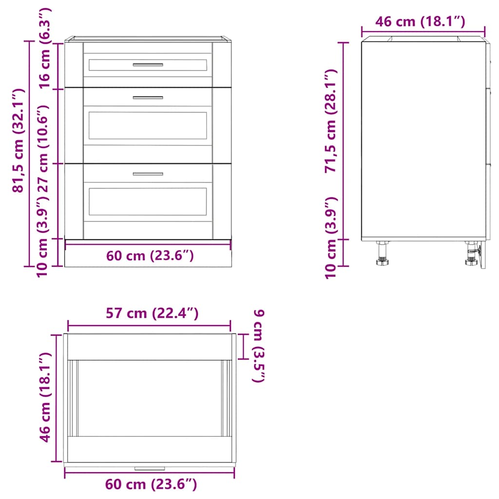 Porto Kitchen Base Cabinet Smoked Oak Effect Particleboard