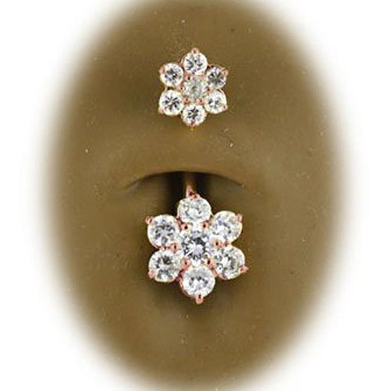 KODY PIERCING Кристаллы с покрытием из розового золота 18 карат, пирсинг с двойным цветком для пупка - качественный пирсинг