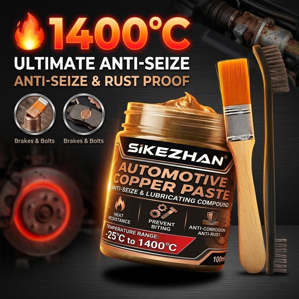 High Temperature 1400°C Copper Anti-Seize Grease Lubricant for Auto Brake Exhaust Spark Plug Bolt with Applicator Brushes Repair