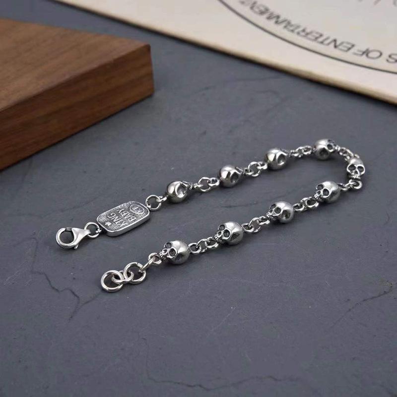 Браслет из стерлингового серебра S925, индивидуальный тренд, браслет с черепом, нейтральная ниша, хип-хоп, панк, ручные украшения, бутик ювелирных изделий