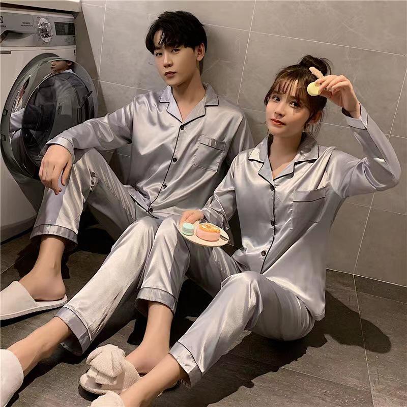 Пижама унисекс из корейского искусственного шелка: Комплект кардигана с длинными рукавами на весну и осень