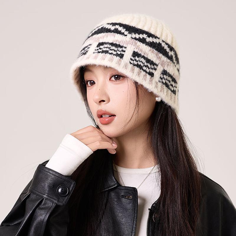 Винтажная жаккардовая вязаная шапка женская теплая шапка-рыбак шапка с защитой ушей