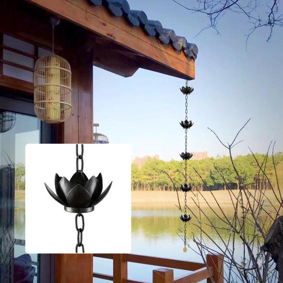 120CM Lotus Rain Chain Heavy Duty Metal Outdoor Garden Hanging Rain Catcher Cups Outside Gutters Downspouts Decorative Rain Chain Replacement