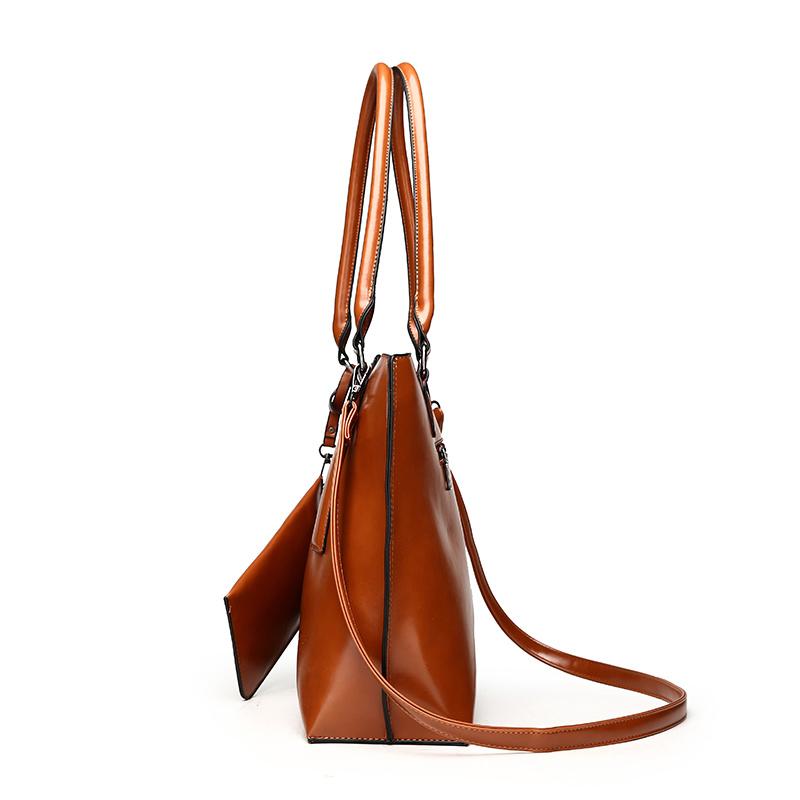 Женский комплект из 2 предметов, повседневная сумка-тоут, высококачественная масляная восковая мягкая кожа, элегантная офисная сумка и кошельки, черная роскошная сумка в стиле ретро, ​​новинка 2022 года