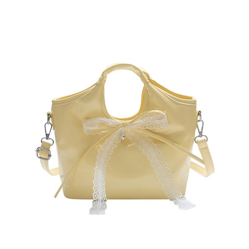 Ribbon Bow Pu Water Bucket Bag For Women With Crossbody Strap And Inner Zipper Pocket For Daily Use