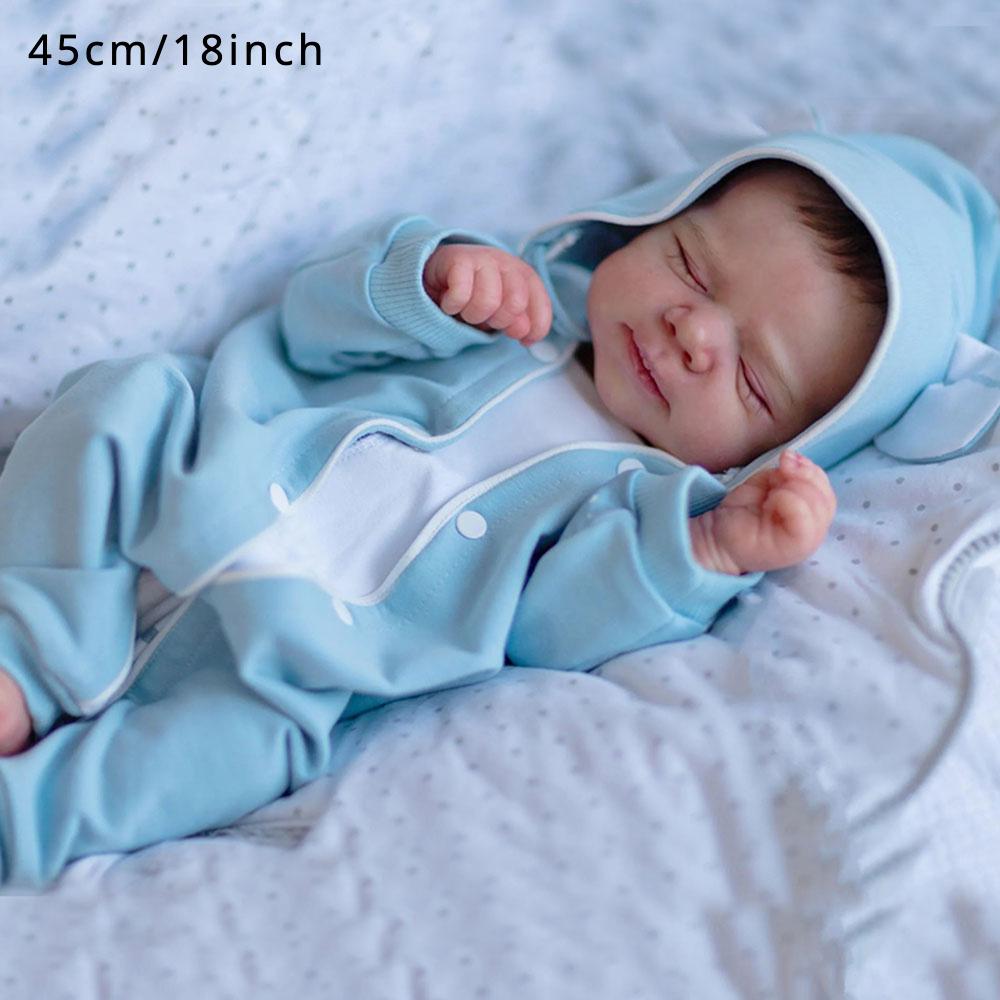 BZDOLL 18 дюймов 45 см Спящая кукла-реборн с кожей, расписанной 3D-красками, и видимыми венами Игрушка (Мягкий винил, Тканевое тело) Реалистичная Новорожденная Кукла Бебе Девочка Подарок на День Рождения