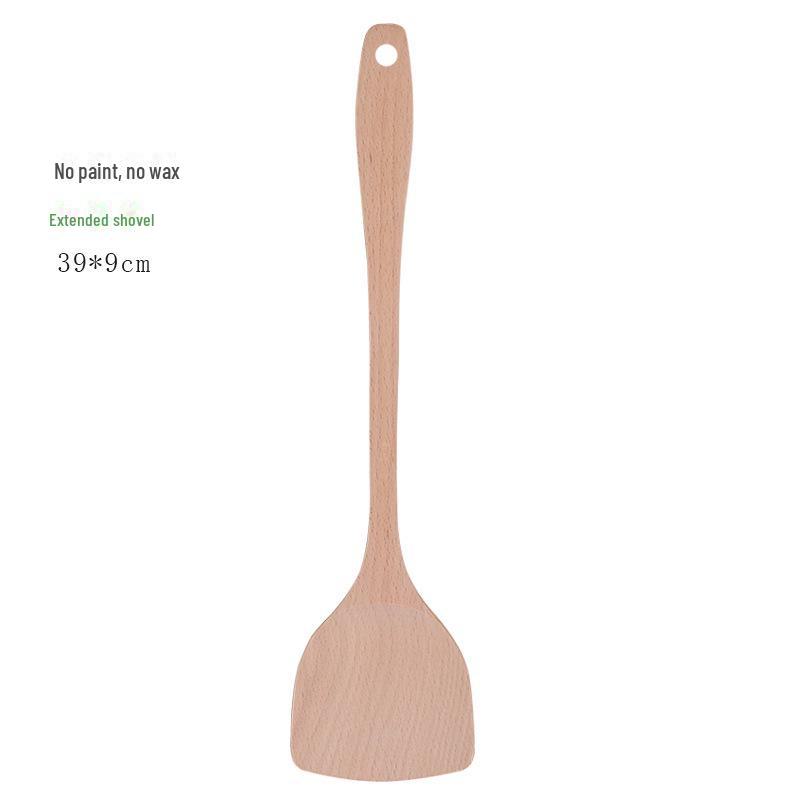 Неокрашенный деревянный кухонный набор из лопатки и ложки с длинной ручкой и антипригарным покрытием для сковороды