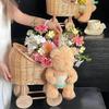 Stroller Shaped Flower Basket Rattan Woven Candy Basket with Handle Portable Decorative Rustic Basket with Wheels for Weddings Baby Showers