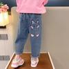 Children Cartoon Rabbit Jeans Thin Girls Loose Pocket Denim Pants Kids Fashion Casual Trousers