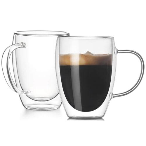 Pokaro Tea Double-Walled Cups, Pair, with Handles, 330ml Full Capacity, Double-Walled, Heat-Resistant Glass Cups, Set of 2, Double-Layered Glass, Can