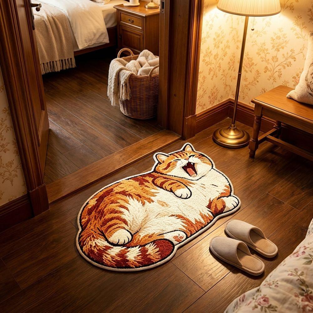 2D Cat-Shaped Area Rug Non-Slip Cartoon Carpet Cute Home Decor Carpet Living Rooms