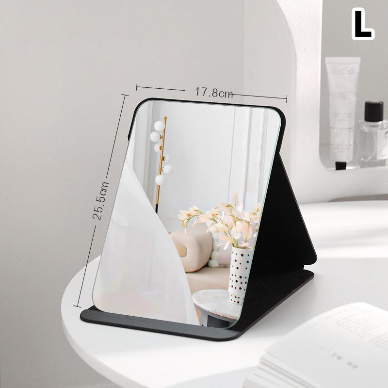 Desktop Makeup Mirror Solid Color Pu Leather Simple Portable Handheld Black Mirror Foldable Student Compact Cute Pocket Mirror